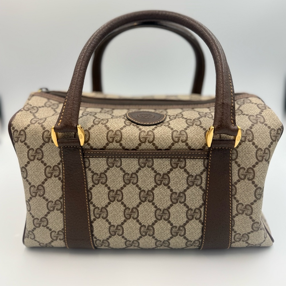 GUCCI GG Supreme small Boston Bag PVC Leather Beige Gold